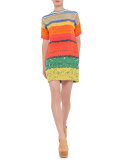 Short-Sleeve Floral-Print Tunic Dress, Multi Colors
