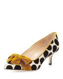 Gorina Velvet Polka-Dot Pump, Black/White/Gold