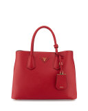 Saffiano Cuir Small Double Bag, Red (Fuoco)