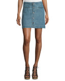 Jemme Sea Wash Button-Front Denim Skirt