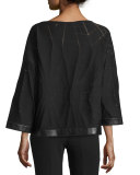 Relaxed Patterned Cropped Blouse, Black
