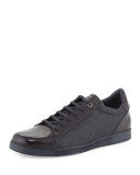 Pelle Tessuto Woven Leather Low-Top Sneaker, Navy