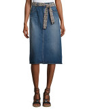The Slit Belted Denim Midi Skirt, Rincon