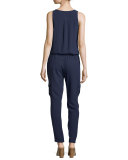 Vernay Crepe Sleeveless Jumpsuit, Dark Navy