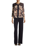 Floral Impressionism 3/4-Sleeve Jacket, Navy/Rust/Gold