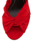Delilah Suede Ankle-Wrap Sandal, Medium Red