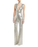 Sequined Sleeveless Jumpsuit, Silver