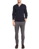 Cashmere Long-Sleeve Henley Sweater, Navy