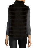 Horizontal-Mink Fur Vest, Petrol Gray