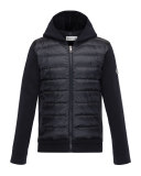 Maglia Knit Hooded Zip Cardigan w/Down Front & Flag-Detailed Sleeves, Navy, Size 8-14