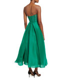 Strapless Ruched Mikado Cocktail Dress, Emerald