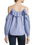 Maureen Cold-Shoulder Striped Combo Top, Powder Blue