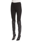 Stretch-Suede Cropped Leggings, Caviar