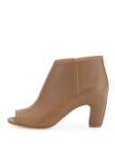 Open-Toe Leather 75mm Bootie, Olive