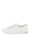 Halle Crystal Leather Sneaker, Optic White