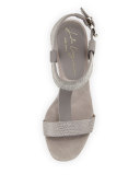 Crisscross T-Strap Leather Sandal, Gray