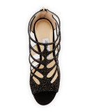 Ren Suede Caged 100mm Sandal, Black/Gold