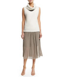 Accordion-Pleated Chiffon Midi Skirt 