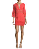 Tulum 3/4-Sleeve Lace-Inset Dress