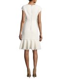 Sparkle Cap-Sleeve Tweed Dress, Neutral