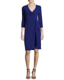 3/4-Sleeve Draped Sheath Dress, Royal