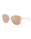 Open-Inset Mirrored Cat-Eye Sunglasses, Rose Gold