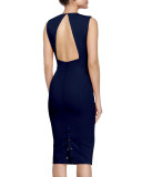Studded Open-Back Bias-Slit Sheath Dress
