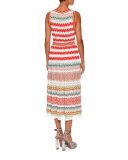 Crewneck Sleeveless Knit Midi Dress, Red/Multi