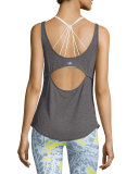 Sculpt Cutout-Back Ribbed Tank, Dark Heather Gray