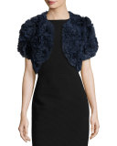 Rosette Patchwork Rabbit Fur Bolero, Navy