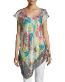 Tropical Flower Short-Sleeve Tunic, Plus Size