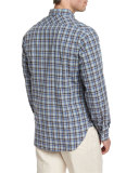 Plaid Long-Sleeve Sport Shirt, Blue Pattern