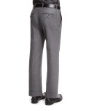 Wool Flat-Front Trousers, Dark Gray
