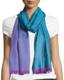 Reversible Wool Stencil Scarf, Turquoise/Purple