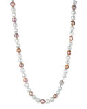 Pink & White Opera Pearl Necklace with Diamond Clasp