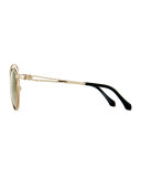 Open-Inset Metal Butterfly Sunglasses, Rose Gold
