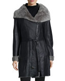 Nappato-Finish Shearling Fur Parka, Gray