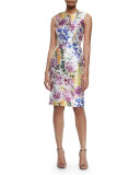 Sleeveless Floral-Print Cocktail Dress, Artistic Floral