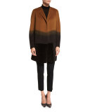 Hayes Collarless Ombre Coat w/ Fur Panel, Clove Multi