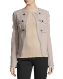 Peplum-Hem Military Jacket, Camel
