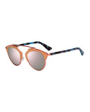 So Real Brow-Bar Mirrored Sunglasses, Peach