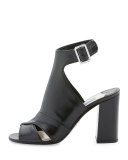 Leather Cutout Ankle-Strap Sandal, Nero