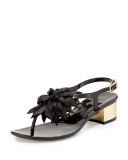 davina flower jelly thong sandal, black