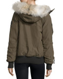Hooded Faille Bomber Jacket, Olive Green