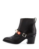 Rainbow-Stud Leather Bootie, Nero/Multi