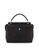 DOTCOM Medium Leather Satchel Bag, Black/Royal Blue