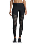 Fierce Mesh-Stripe Leggings, Black