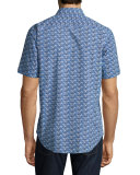 Furniss Palm-Print Short-Sleeve Sport Shirt, Navy