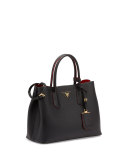 Saffiano Cuir Double Small Tote Bag, Black/Red (Nero+Fuoco)