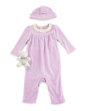 Velour Three-Piece Coverall Set, Size 3-9 Months